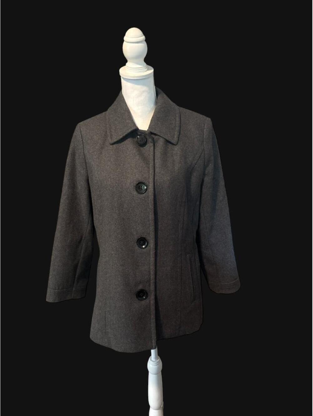 Nautica Women’s Wool Blend Coat Gray Charcoal Button Front Size M